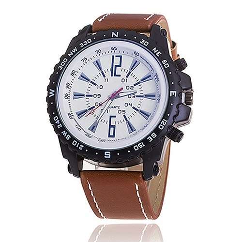Mens Cool & Heavy  WEITE  Military Style Tan Leather Band Watch