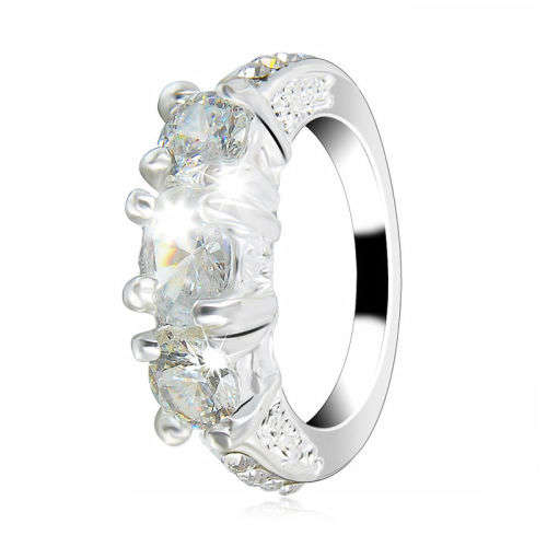 Ladies Gorgeous 10K White Gold Plated Ring With White Sapphires ( Size 6.5 )