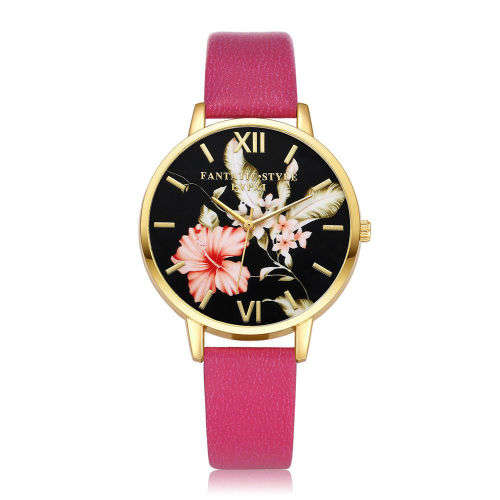 Ladies Beautiful  " LVPAI "  Floral Face Leather Band Watch