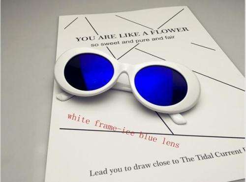 Ladies Cool & Funky Retro  PRADA  Style Sunglasses ( White / Shiny Blue )
