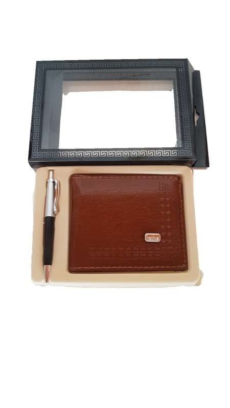 Mens Smart 2PC Wallet & Pen Gift Set  ( Brown )