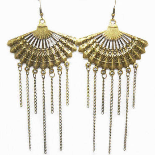 Ladies Fan Pattern with Tassels Earrings