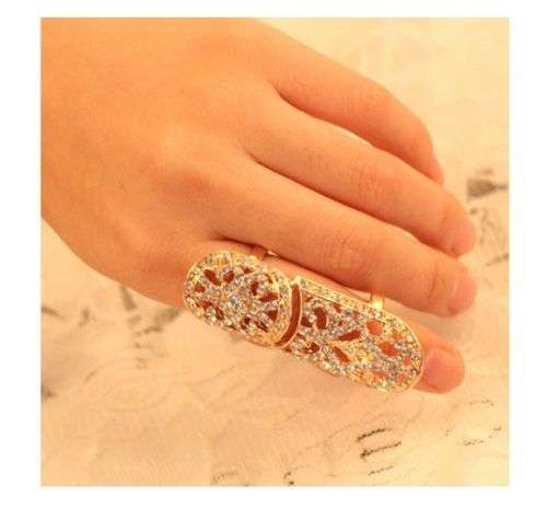 LADIES STUNNING GOLDEN DIAMANTE DOUBLE JOINT RING