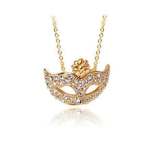 LADIES GOLDEN DIAMANTE MASK NECKLACE