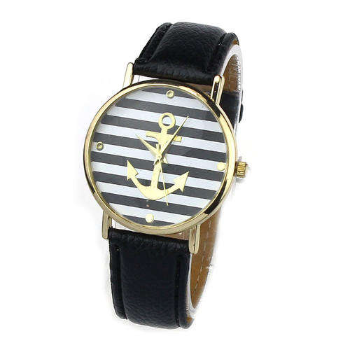 Ladies Cute Striped Anchor Pattern Watch