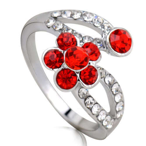 Ladies Elegant S80 Silver Ring with Red Topaz Stones ( Size 6 )