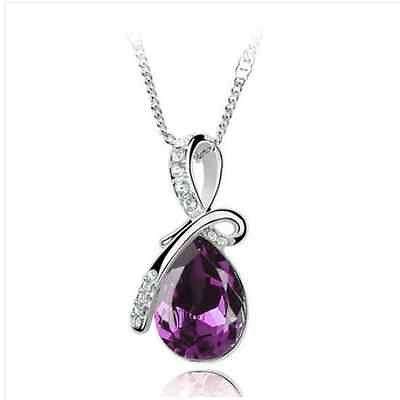LADIES STUNNING PURPLE CRYSTAL WATERDROP NECKLACE
