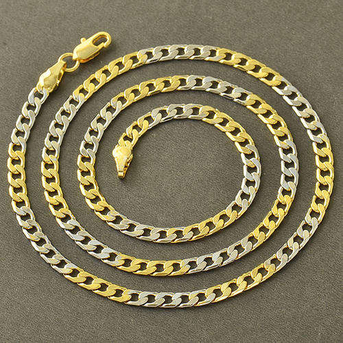 Mens Stunning 9K Two Tone Yellow & White Gold Filled Cuban Link Chain  ( 60cm )