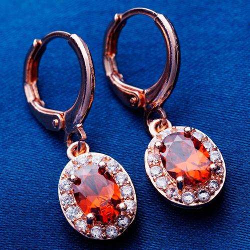 Ladies Stunning & Elegant 18K Rose Gold Filled Earrings with Rubies