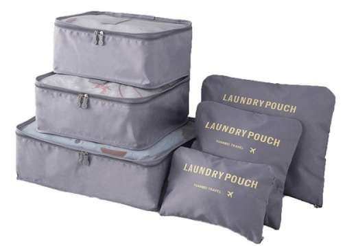 6pc  Flatpack Holiday and Travel Bag Organizer Set  ( Dark Grey )