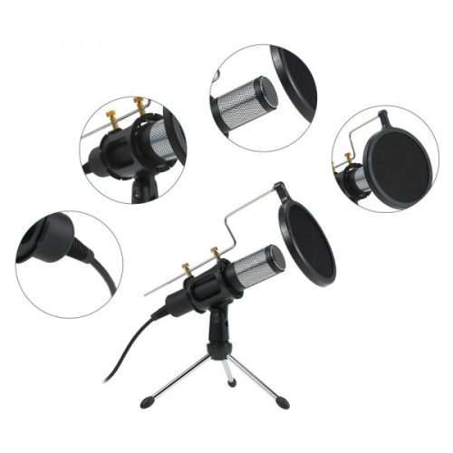 Proffessional Foldable Desktop Microphone Tripod Stand with Pop Shield Dual Filter