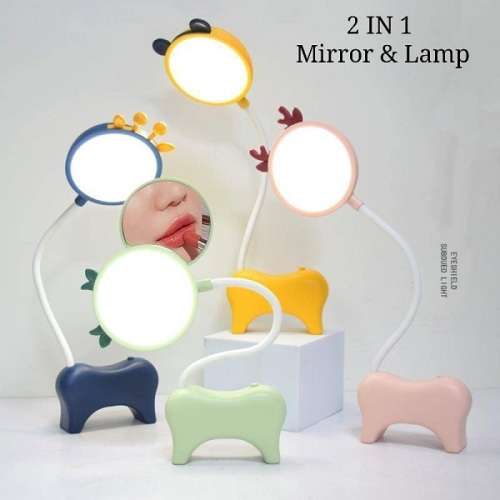 Powerful  2 in 1  Mini USB Rechargeable Bedside , Desk or Table Lamp with Built - In Mirror