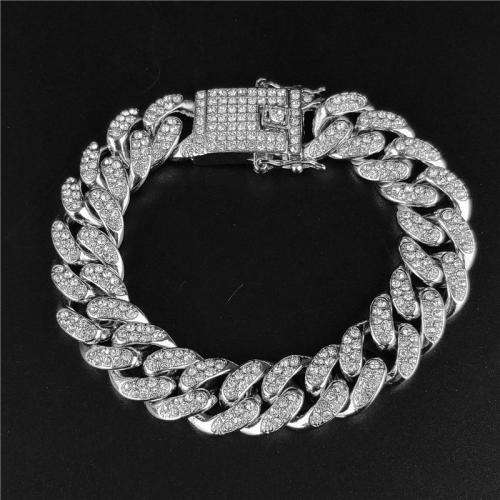 Mens Iced Out Silver Cuban Linked Bling Bracelet