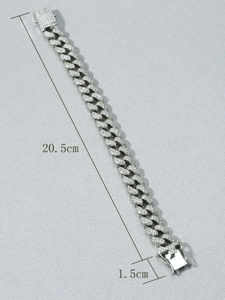 Mens Iced Out Silver Cuban Linked Bling Bracelet