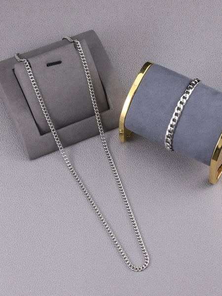 Mens Elegant 2 Piece Cuban Link Chain & Bracelet Set