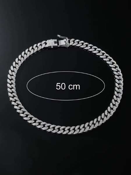 Mens Stunning Iced Out Silver Cuban Linked Bling Neck Chain