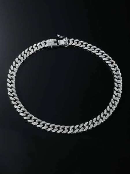 Mens Stunning Iced Out Silver Cuban Linked Bling Neck Chain