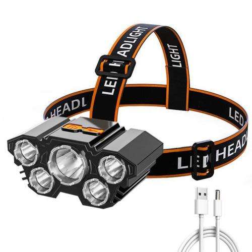 USB Rechargeable Super Bright & Powerful LED Waterproof 5 LED Indoor / Outdoor Headlamp