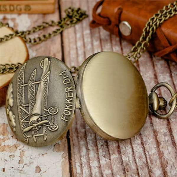 Cool  Fokker Dr-1  Vintage Design World War 1 Aviator Plane Replica Pocket Watch