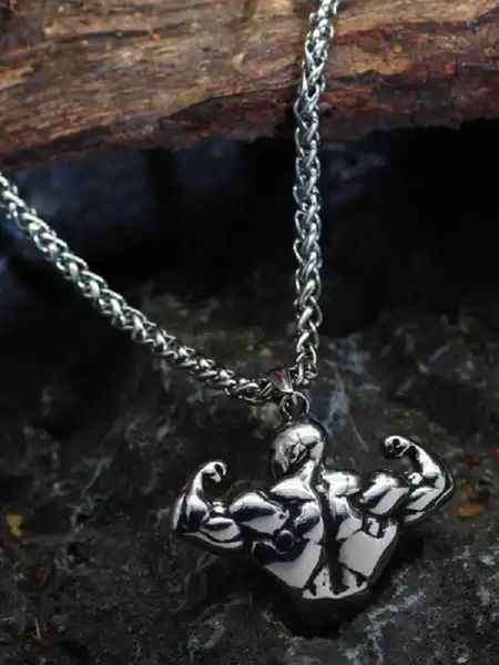 Mens Cool Super Jacked Antique Silver Design Muscle Man Pendant Necklace