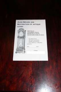 Antique clock repairs brouchure