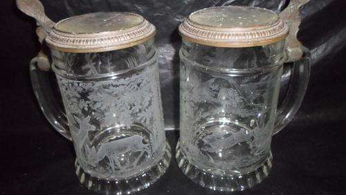 2 BEAUTIFUL GENUINE-LEAD CRYSTAL( TANKARDS )WITH LIDS MADE IN WEST GERMANYY