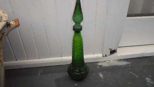 NICE  RETRO 1960 GREEN  GLASS DECANTER (OR OLD SALT BOTTEL ) MADE IN ITALY
