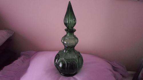 GORGEOS  RETRO 1960 GREEN  GLASS DECANTER (OR OLD SALT BOTTEL ) MADE IN ITALY