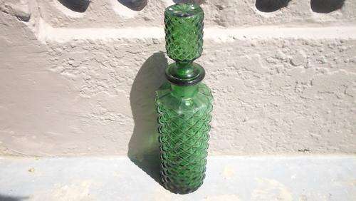 NICE  RETRO 1960 GREEN  GLASS DECANTER (OR OLD SALT BOTTEL ) MADE IN ITALY