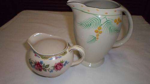 2  BEAUTIFUL VINTAGE MILK JUGS ONE SMALL + ONE BIG (BURLEIGH BALMORAL +JOHN MADDOCK & SONS