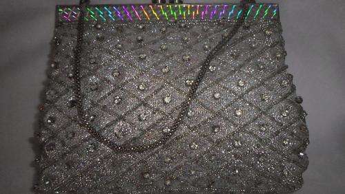 STUNNING VINTAGE  SILVER AND BEADED CRYSTAL EVENING BAG