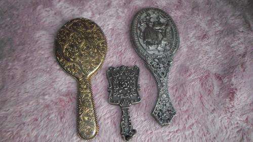 3 X VINTAGE SMALL VANITY HAND MIRRORS