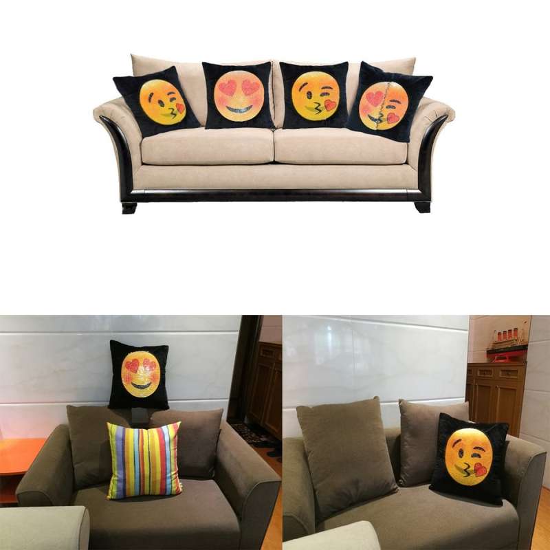 Emoji Pillow Changing Face Emoticon Sequin Pillowcase Cushion Cover -Crying Laughing & Unhappy Emoji