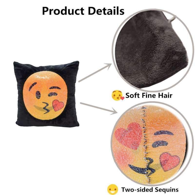 Emoji Pillow Changing Face Emoticon Sequin Pillowcase Cushion Cover -Crying Laughing & Unhappy Emoji