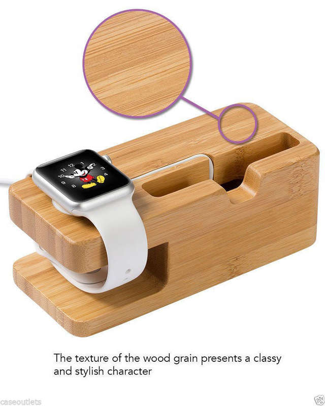 Apple Watch Stand iWatch Bamboo Wood Charging Dock Charge Station Holder iPhone & iWatch 42mm 38mm