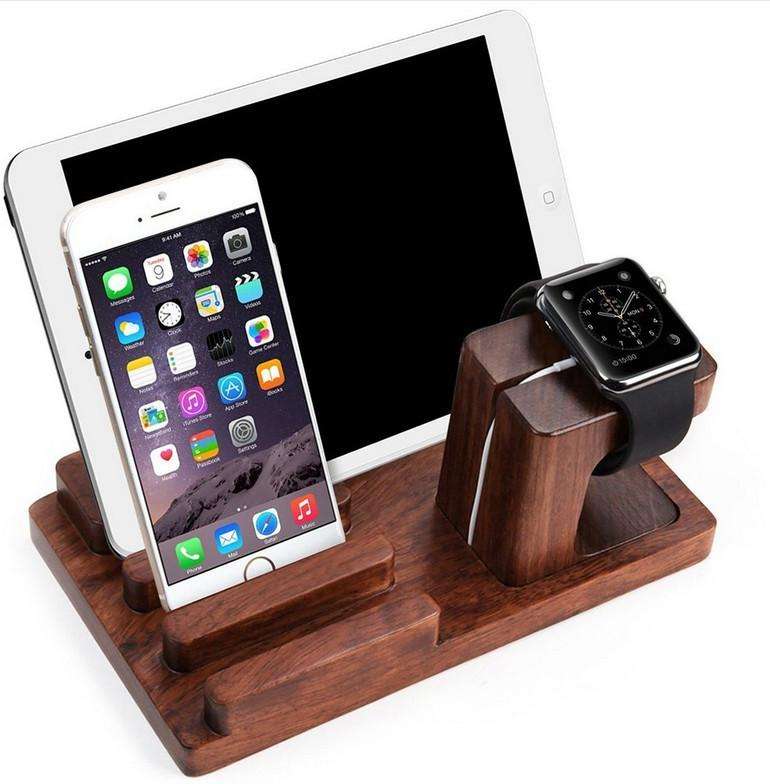 Apple Watch iPad iPhone Rosewood iWatch Stand Cradle Real Wood Dock Station Holder Dark Brown