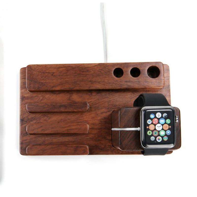 Apple Watch iPad iPhone Rosewood iWatch Stand Cradle Real Wood Dock Station Holder Dark Brown