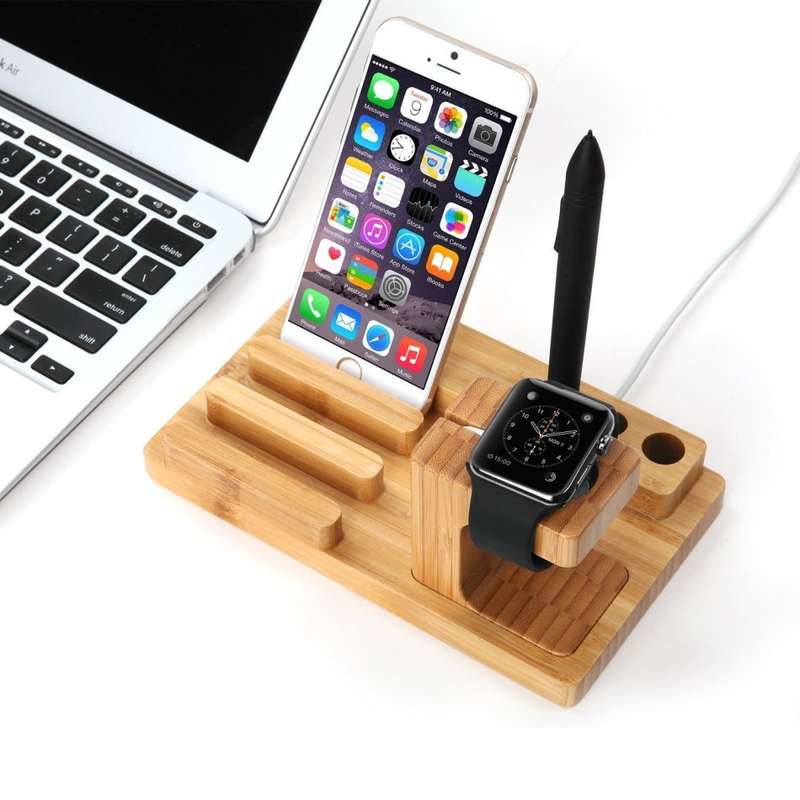 Apple Watch iPad iPhone Bamboo Wood iWatch Charging Stand Cradle Real Wood Dock Station Holder