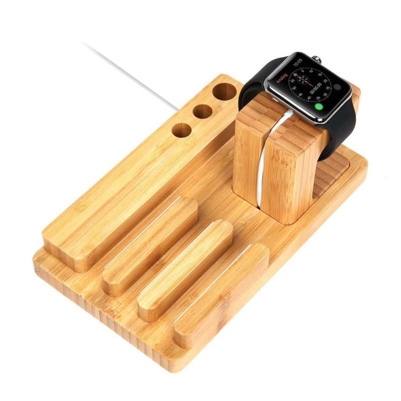 Apple Watch iPad iPhone Bamboo Wood iWatch Charging Stand Cradle Real Wood Dock Station Holder