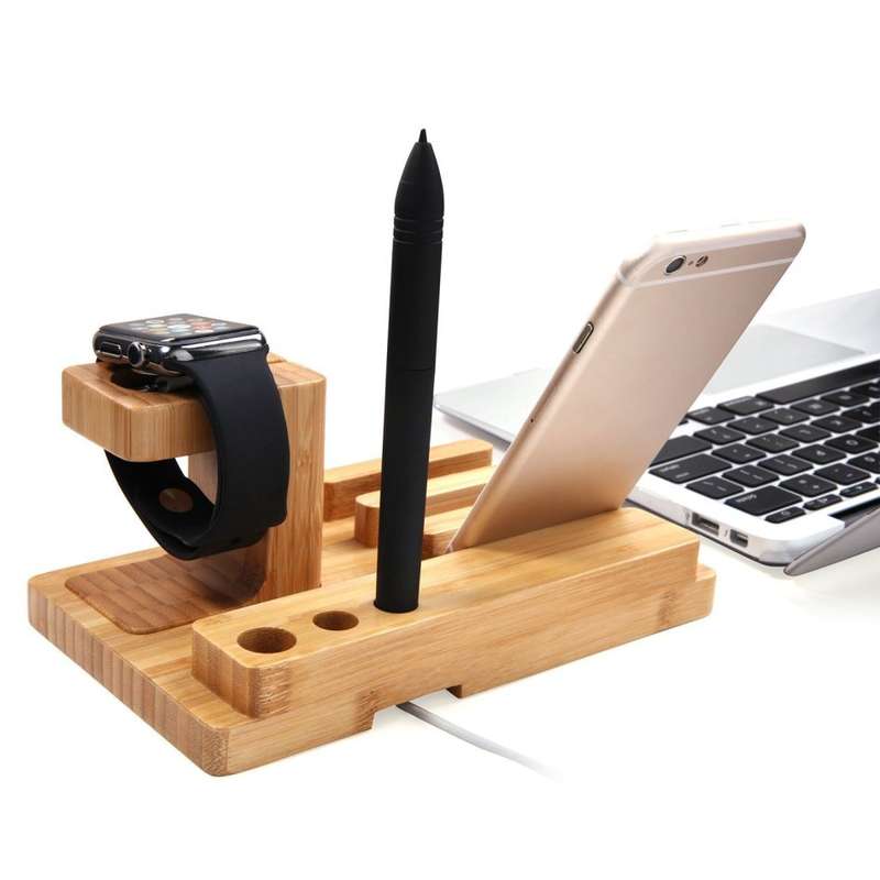 Apple Watch iPad iPhone Bamboo Wood iWatch Charging Stand Cradle Real Wood Dock Station Holder