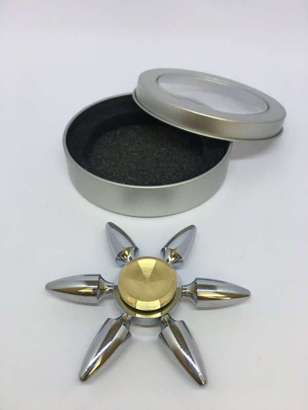 Fidget Spinner Brass Metal Bullet 6 Sided Arm Leaf Point Gold Silver Hand Finger Spinner - 3 Minutes