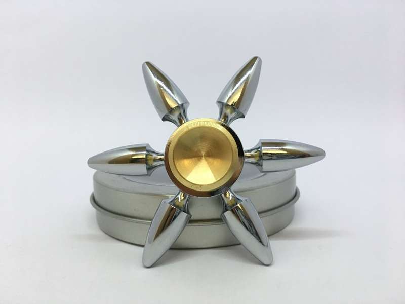 Fidget Spinner Brass Metal Bullet 6 Sided Arm Leaf Point Gold Silver Hand Finger Spinner - 3 Minutes