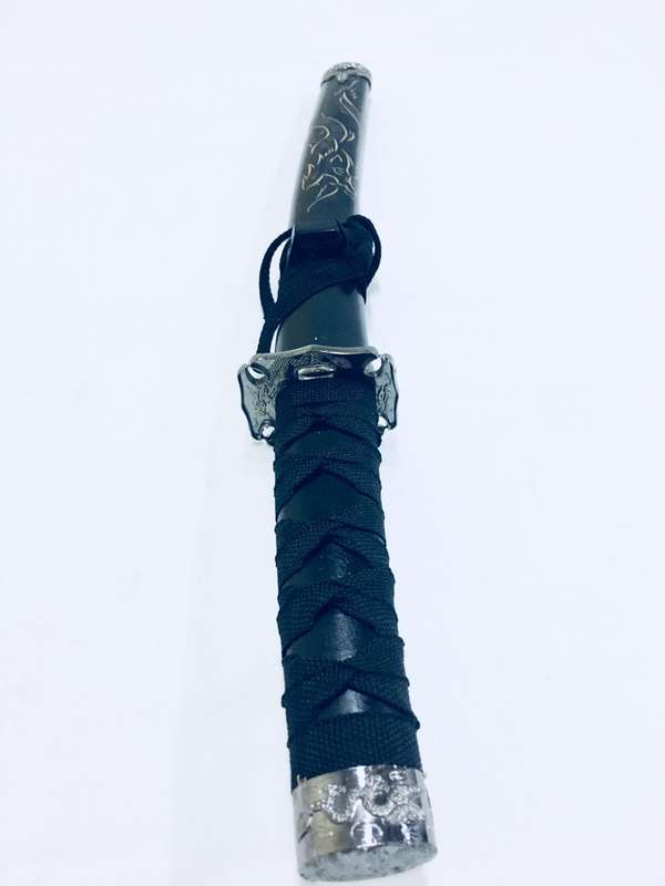 Japanese Ninja Samurai Katana Sword 3 Piece Steel Metal Sword Set with Stand - Black Dragon Engraved