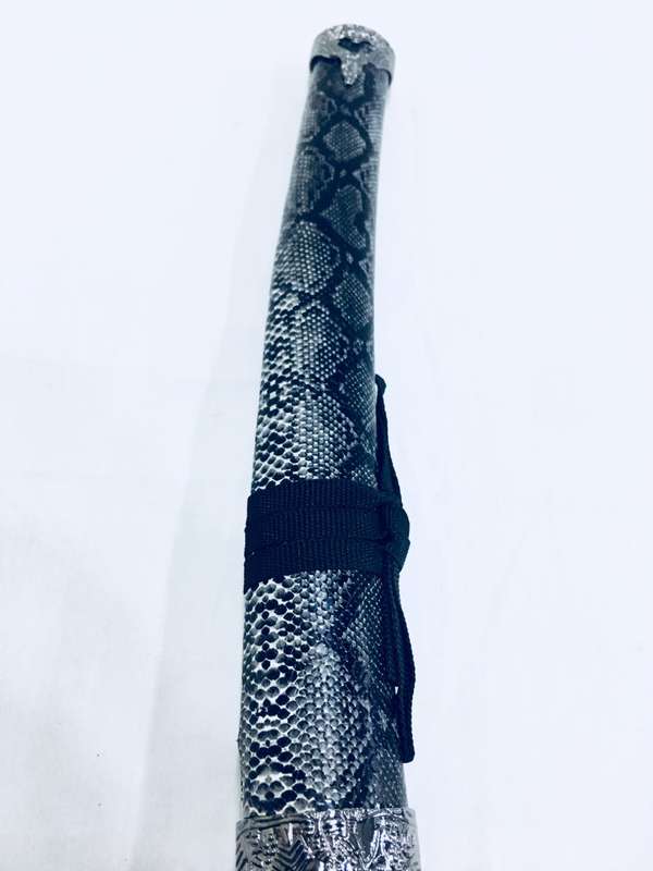 Japanese Grey Snakeskin Ninja Samurai Katana 3 Piece Steel Metal Sword Set and Stand - Snake Skin