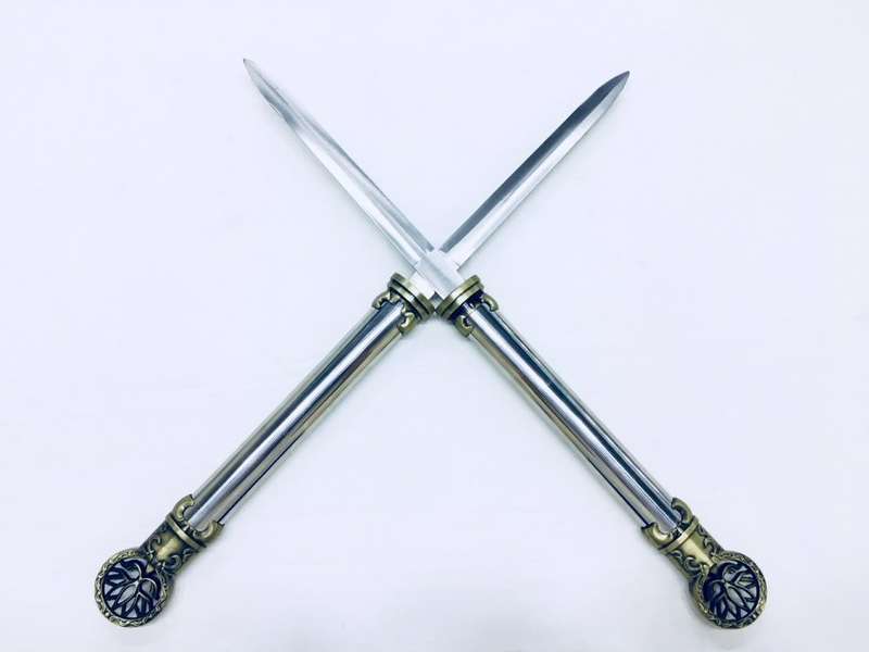 Cool Detachable Double Bladed Bo Staff Two Sword Blade Ninja Staff Sword Steel Metal Baton - Silver
