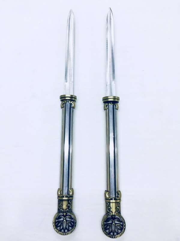 Cool Detachable Double Bladed Bo Staff Two Sword Blade Ninja Staff Sword Steel Metal Baton - Silver