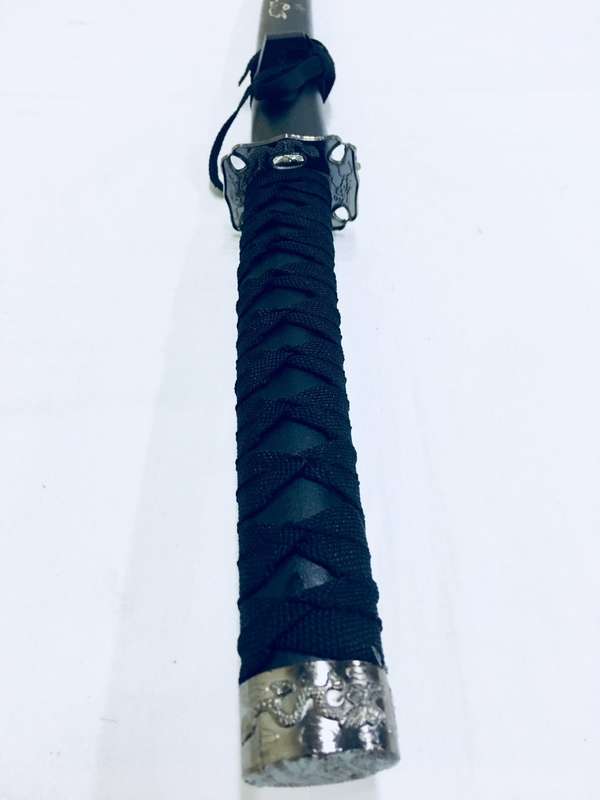 Japanese Ninja Samurai Katana Simulation Steel Metal Sword and Stand - Black Dragon Engraved