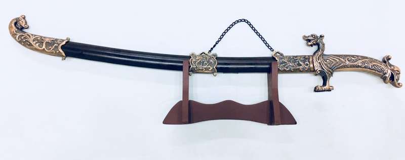 Shamshir Scimitar Saber Sword Metal Short Sword and Stand - Bronze