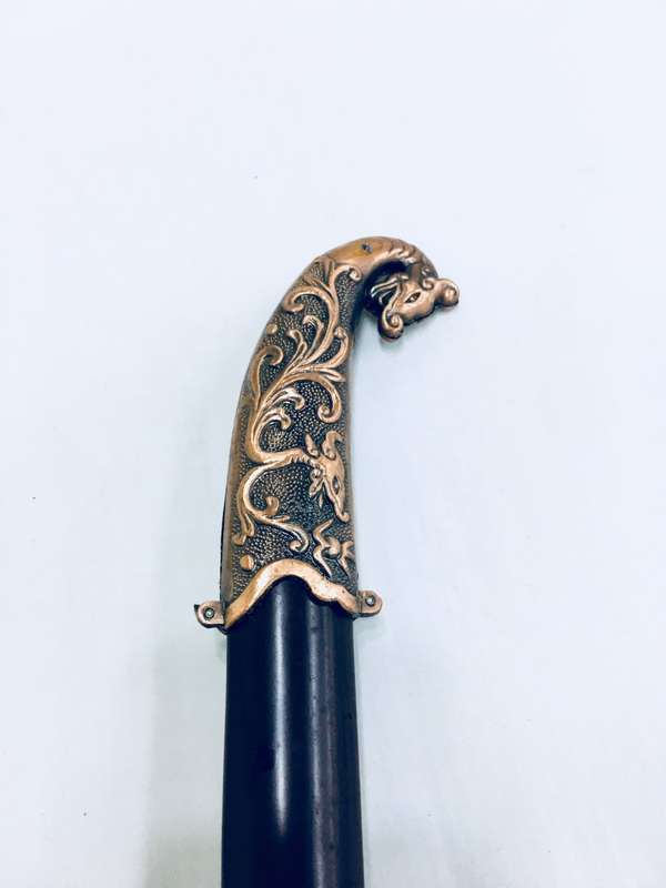 Shamshir Scimitar Saber Sword Metal Short Sword and Stand - Bronze
