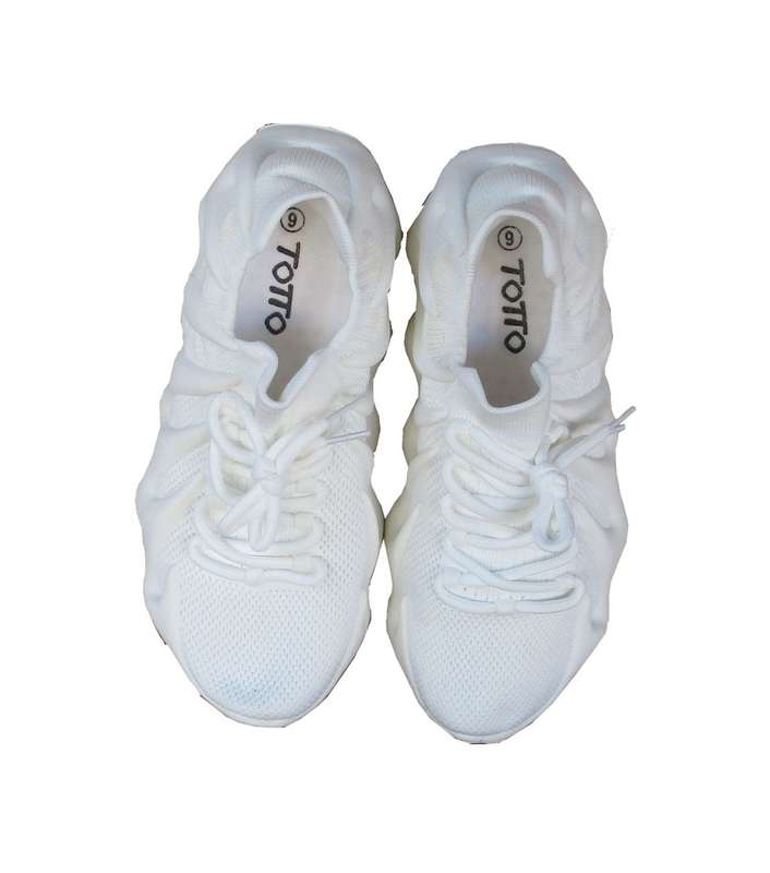 Sleek TOTTO Mono White Women's Shoes with Breathable Mesh and Unique Wavy Soles